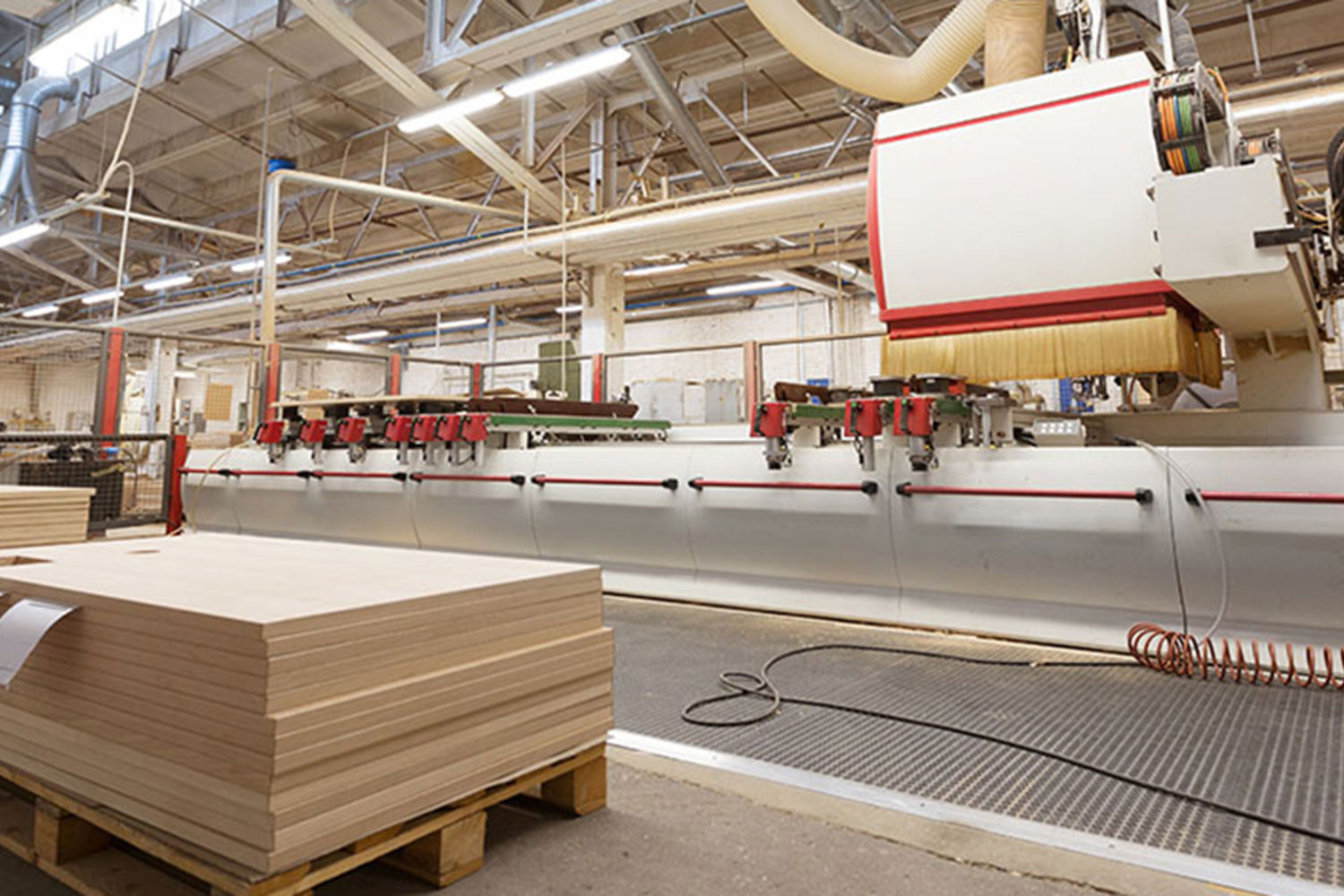 Inside a wood processing facility