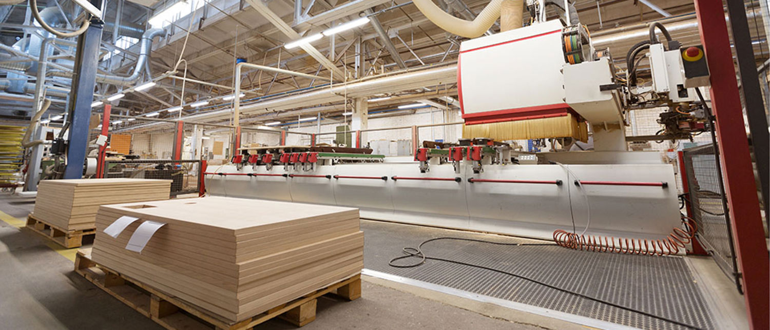 Inside a wood processing facility