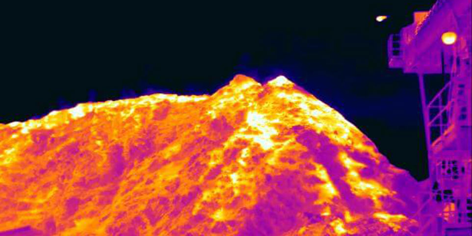 Thermal image of a wood chip pile